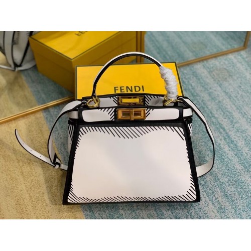 Geantă FENDI PEEKABOO ISEEU medie din piele originală F1617 alb negru