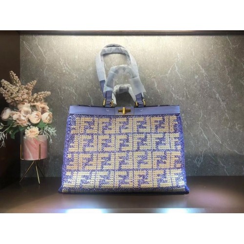 Geantă FENDI LITTLEBOOK X-TOTE FF Rafia 8BH374A Lavandă
