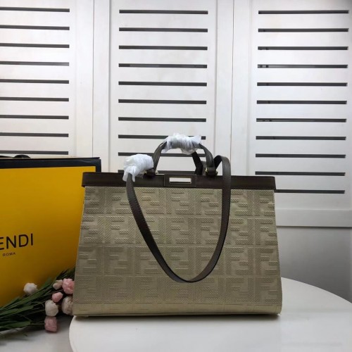 Geantă FENDI PEEKABOO X-TOTE din pânză 8BH374A bej