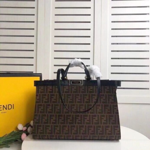 Geantă Fendi PEKABOO X-TOTE din pânză 8BH374A maro și negru