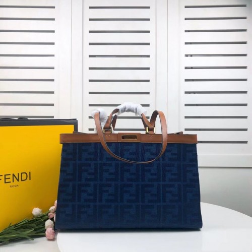 Geantă FENDI PEEKABOO X-TOTE din pânză 8BH374A maro și albastru