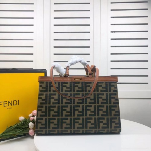 Geantă FENDI PEEKABOO X-TOTE din pânză 8BH374A maro și verde