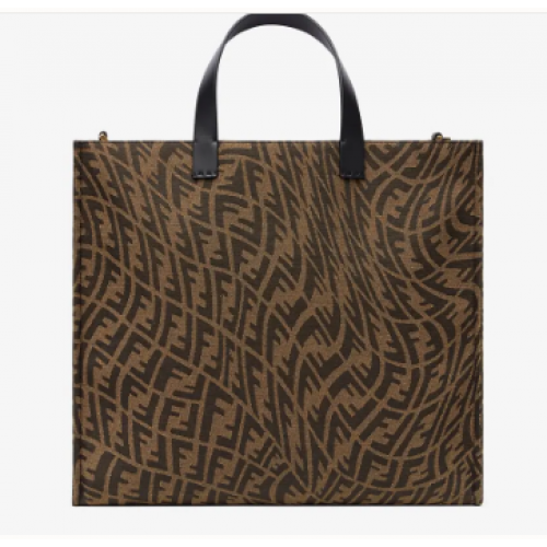 Geantă FENDI SHOPPER maro jacquard FF Vertigo 8BH357A