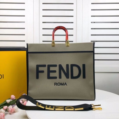 FENDI SUNSHINE LARGE Geantă shopper din flanel verde 8BH372