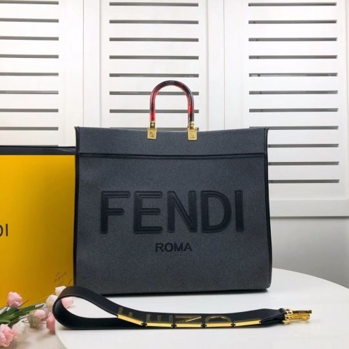 FENDI SUNSHINE LARGE Geantă shopper gri din flanel 8BH372