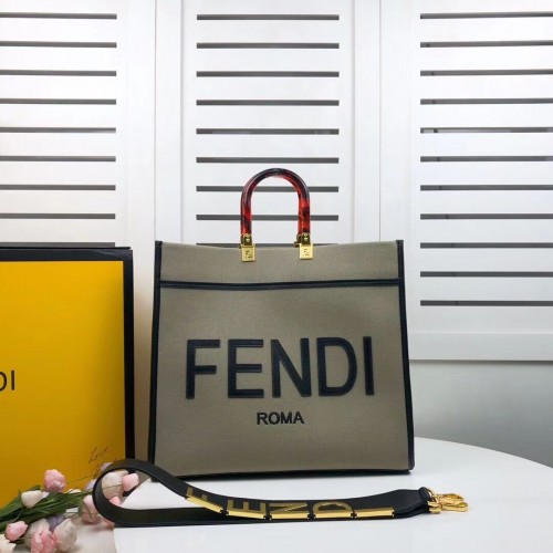 Geantă FENDI SUNSHINE LARGE din flanel 8BH371 verde