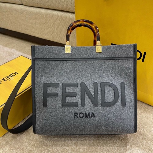 Geantă FENDI SUNSHINE LARGE din flanel 8BH375 Gri