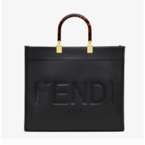 Geantă shopper din piele neagră FENDI SUNSHINE MEDIUM 8BH386A