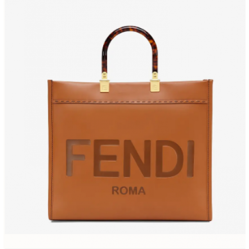 Geantă shopper din piele maro FENDI SUNSHINE MEDIUM 8BH386A