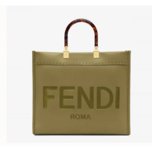 Geantă shopper din piele verde FENDI SUNSHINE MEDIUM 8BH386A