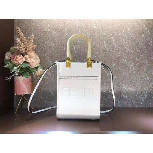 Geantă mini din piele FENDI SUNSHINE SHOPPER F1620 albă
