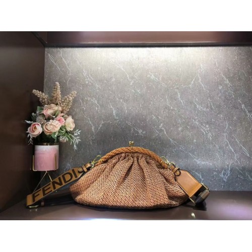 Geantă FENDI Raffia F7641 Maro