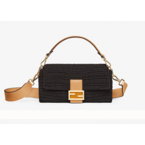 Geantă Fendi BAGUETTE neagră din bumbac croșetat 8BR600
