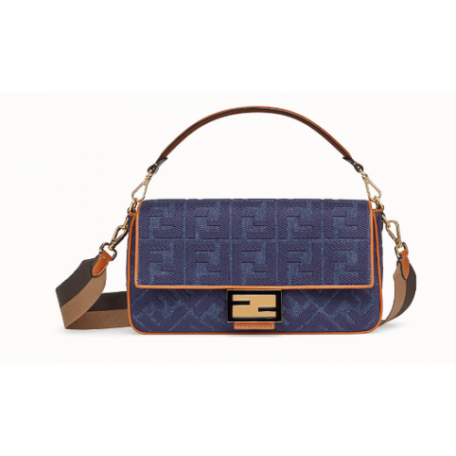 Geantă Fendi BAGUETTE LARGE din denim albastru BR771A9