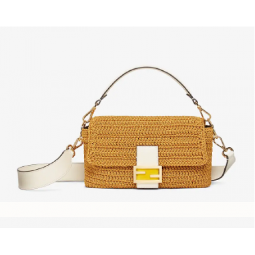 Geantă Fendi BAGUETTE galbenă din bumbac croșetat 8BR600