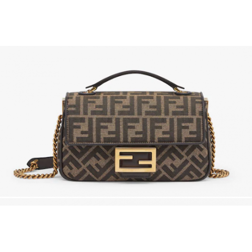 Geantă Fendi Baguette Chain Midi FF Jacquard din material textil 8BR793A maro