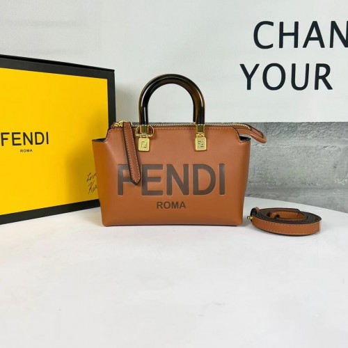 Geantă mică din piele Fendi By The Way Mini Boston 8BS067A maro