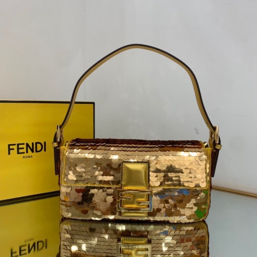Geantă Fendi FF Baguette cu broderie din metal auriu și paiete 2017, aurie