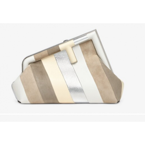 Geantă mică Fendi First din piele cu incrustații argintii și maro deschis 8BP129A