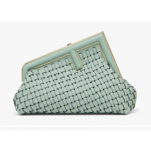 Geantă mică Fendi First din piele verde mentă, cu dantelă, 8BP129A verde