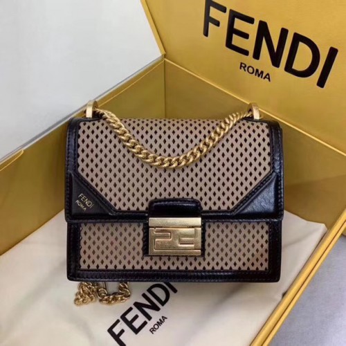 Geantă mică din piele Fendi KAN U SMALL 8BT312 neagră și caisă