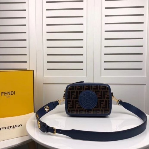 Geantă Fendi MINI CAMERA CASE din pânză multicoloră 8BF097 albastră