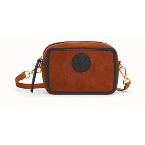 Geantă Fendi MINI CAMERA CASE din piele întoarsă de culoare naturală 8BS019A