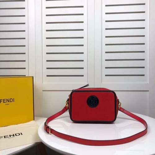 Geantă Fendi MINI CAMERA CASE din piele întoarsă 8BS019A roșie
