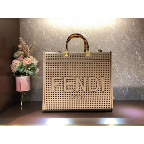 Geantă Fendi Sunshine Medium din piele perforată în două tonuri 8BH386A caisă