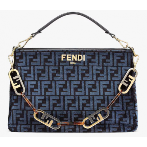 Geantă Fendi O Lock Zipper din material textil albastru închis 8BR805A