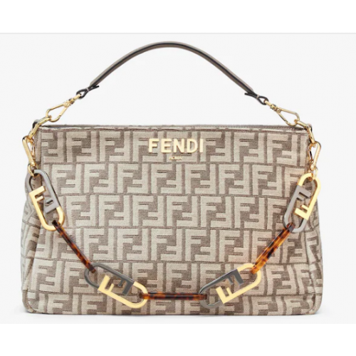 Geantă Fendi O Lock Zipper Dove gri tapiserie din material textil 8BR805A