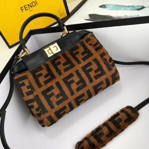 Geantă Fendi REGULAR PEEKBOOK Horsehair F3302 Negru