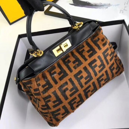 Geantă Fendi REGULAR PEEKBOOK Horsehair F3303 Negru