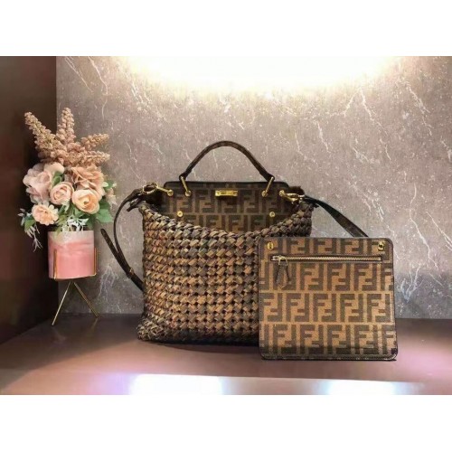 Geantă Fendi PEEKABOO X-LITE LARGE maro din bumbac 8BN304A