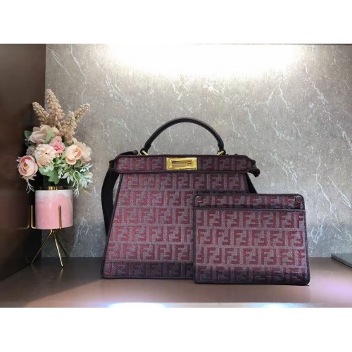 Geantă Fendi Peekaboo ISeeU FF din material textil tapiserie F1982 Burgundy