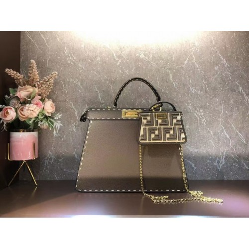 Geantă Fendi Peekaboo ISeeU MEDIUM din piele F8637 gri
