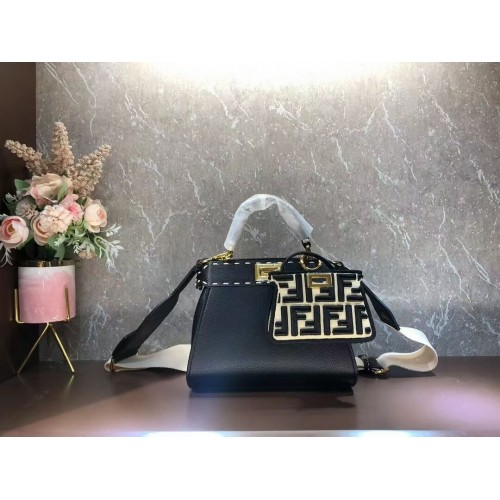Geantă mică din piele Fendi Peekaboo ISeeU F8636 NEGRU