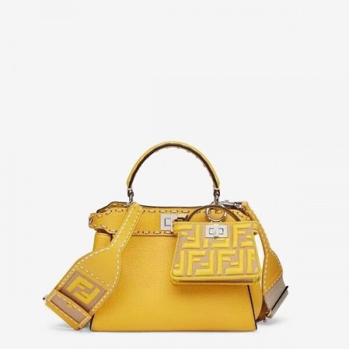 Geantă mică din piele Fendi Peekaboo ISeeU F8636 galbenă