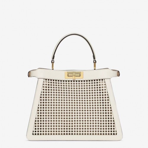 Geantă Fendi Peekaboo ISeeU din piele perforată F1658 albă
