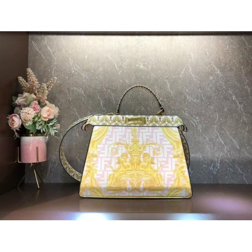 Geantă de mătase imprimată Fendi Peekaboo F1951 roz