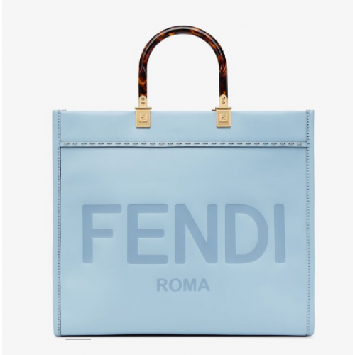 Geantă shopper Fendi Sunshine Medium din piele albastru deschis 8BH386A