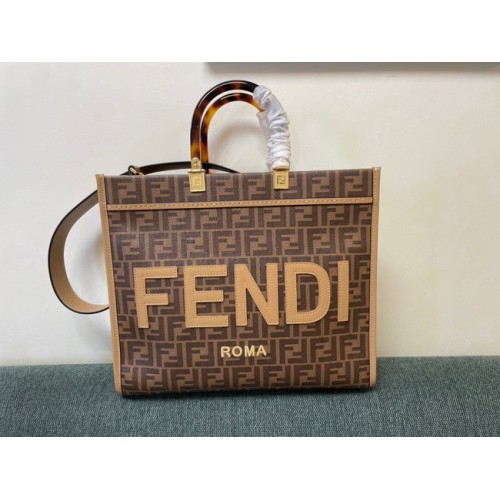 Geantă shopper din piele Fendi Sunshine maro mediu 8BH386