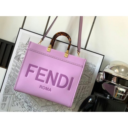 Geantă shopper din piele Fendi Sunshine Medium 8BH386A Lavandă