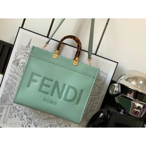 Geantă shopper din piele Fendi Sunshine Medium 8BH386A Verde deschis