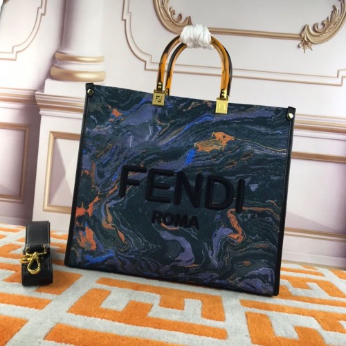 Geantă de cumpărături Fendi Tote Material Textil cu imprimeu Graffiti 1676 Albastră