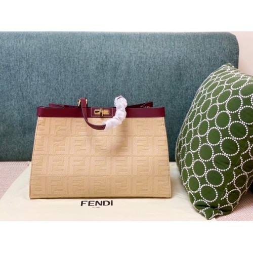 Geantă Fendi X-Tote din lână cu model pied-de-poule și broderie FF 8BH374A Bej