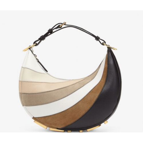 Geantă mică din piele Fendi Graphic cu incrustații bej și maro 8BR798A