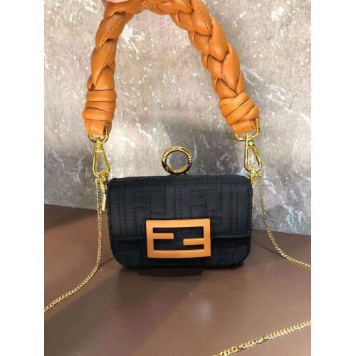 Geantă mini Fendi BAGUETTE din bumbac F6550 neagră