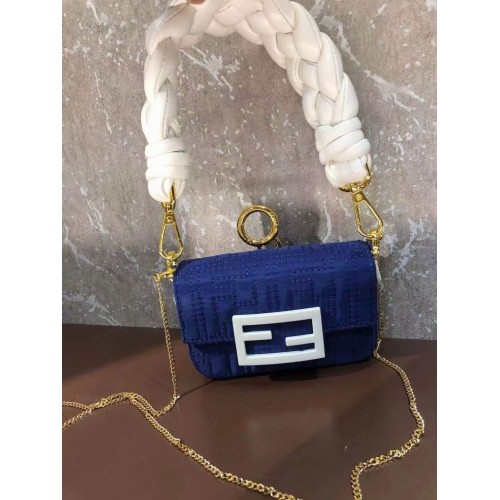 Geantă mini Fendi BAGUETTE din bumbac F6550 albastră