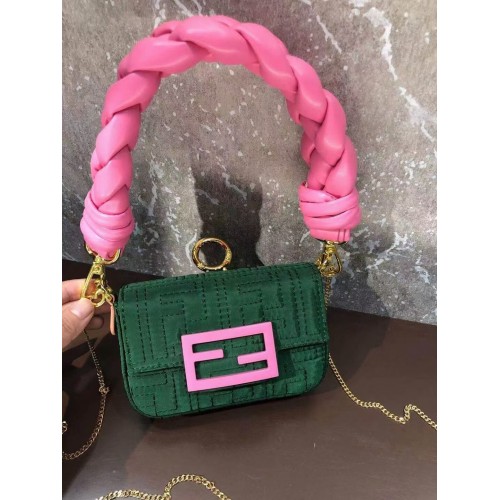 Geantă mini Fendi BAGUETTE din bumbac F6550 verde